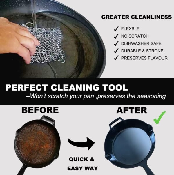 61koNez5hML._AC_SL1000_ Cast Iron Scrubber Review Lucky Success Stainless Steel Chainmail Cleaner Efficiency