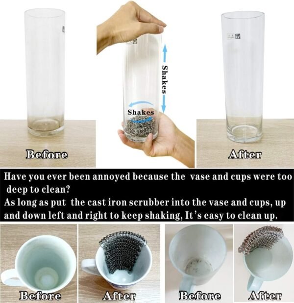 712qxao7RPL._AC_SL1207_ Cast Iron Scrubber Review Lucky Success Stainless Steel Chainmail Cleaner Efficiency