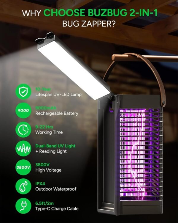 71Ja3iZQXBL._AC_SL1500_ Buzbug Bug Zapper Review Portable Outdoor Electric Fly Killer with Rechargeable Battery