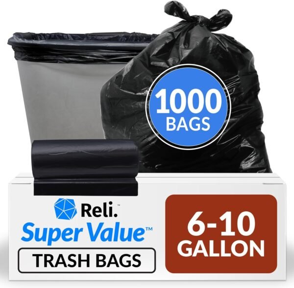 71h1E5tL5wL._AC_SL1500_ Review of Reli 6-10 Gallon Trash Bags Bulk Pack Black Strong Durable Household