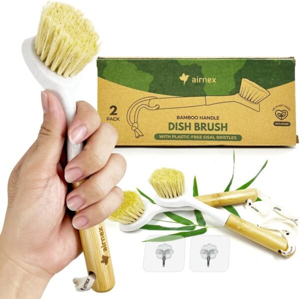 71qyQi9uuIL._AC_SL1500_ Plastic Free Bamboo Dish Scrubber Brush Set Review AIRNEX Eco Friendly Cleaning