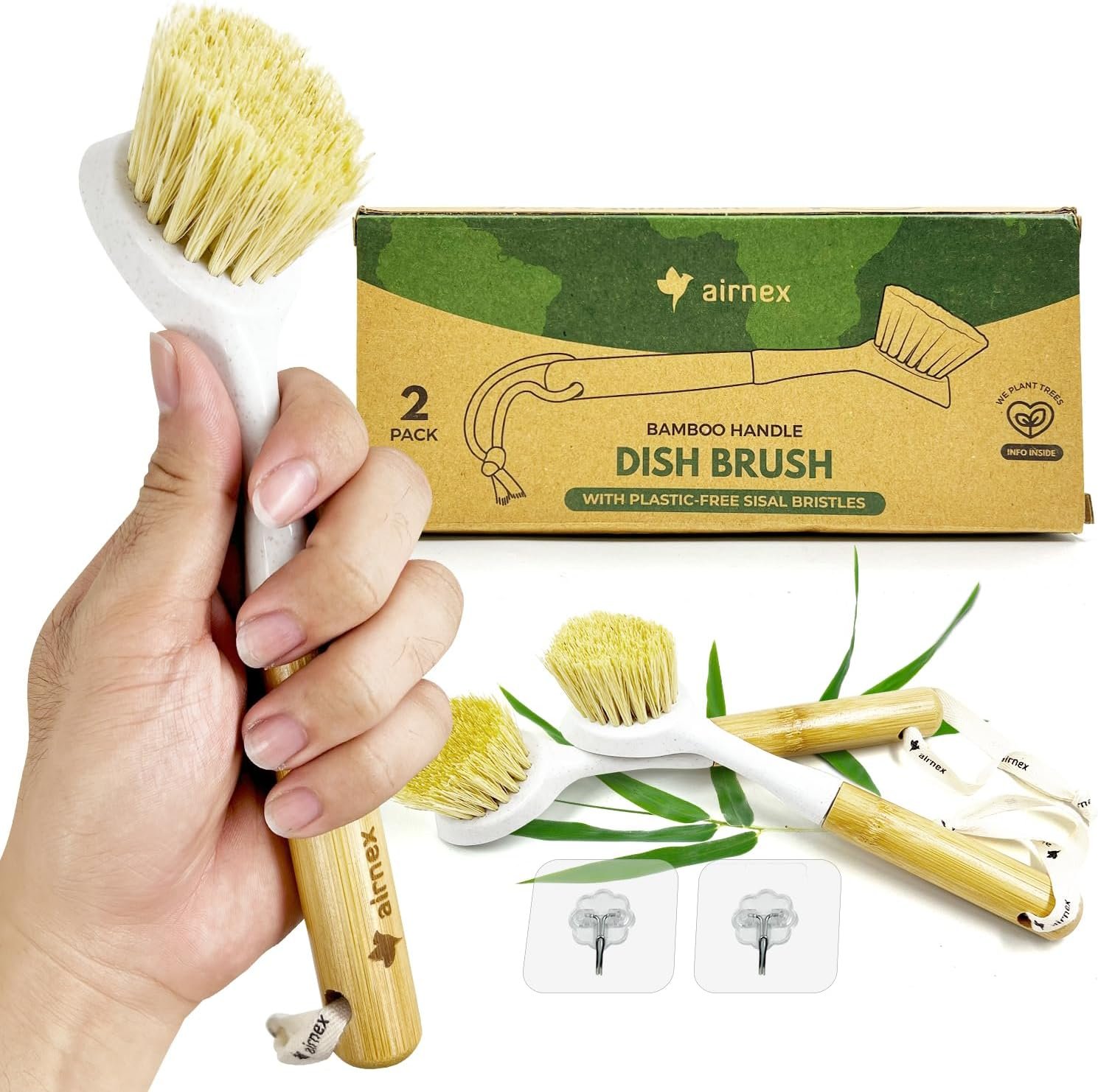 Bamboo Dish Scrubber Brush Set
